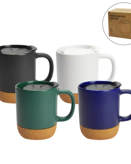 Ceramic Mugs with Lid and Cork Base 385 ml