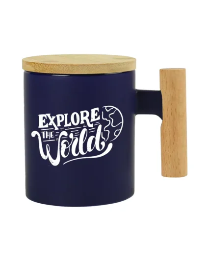 Ceramic Coffee Mugs with Bamboo Handle and Lid 380ml