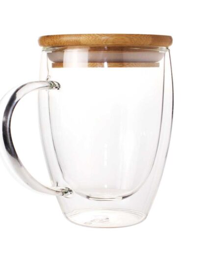 Double Wall Clear Glass Mug with Bamboo Lid