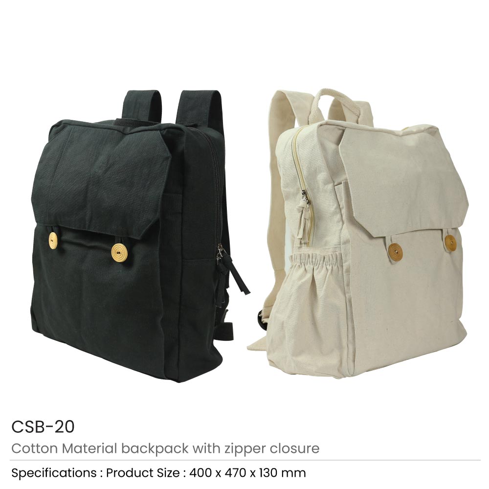 Cotton Backpacks with Zipper Closure