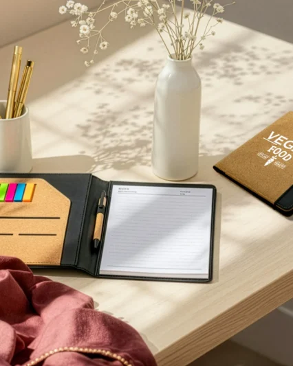 Cork Cover Folder B5 Size with Notepad, Pen and Sticky Notes