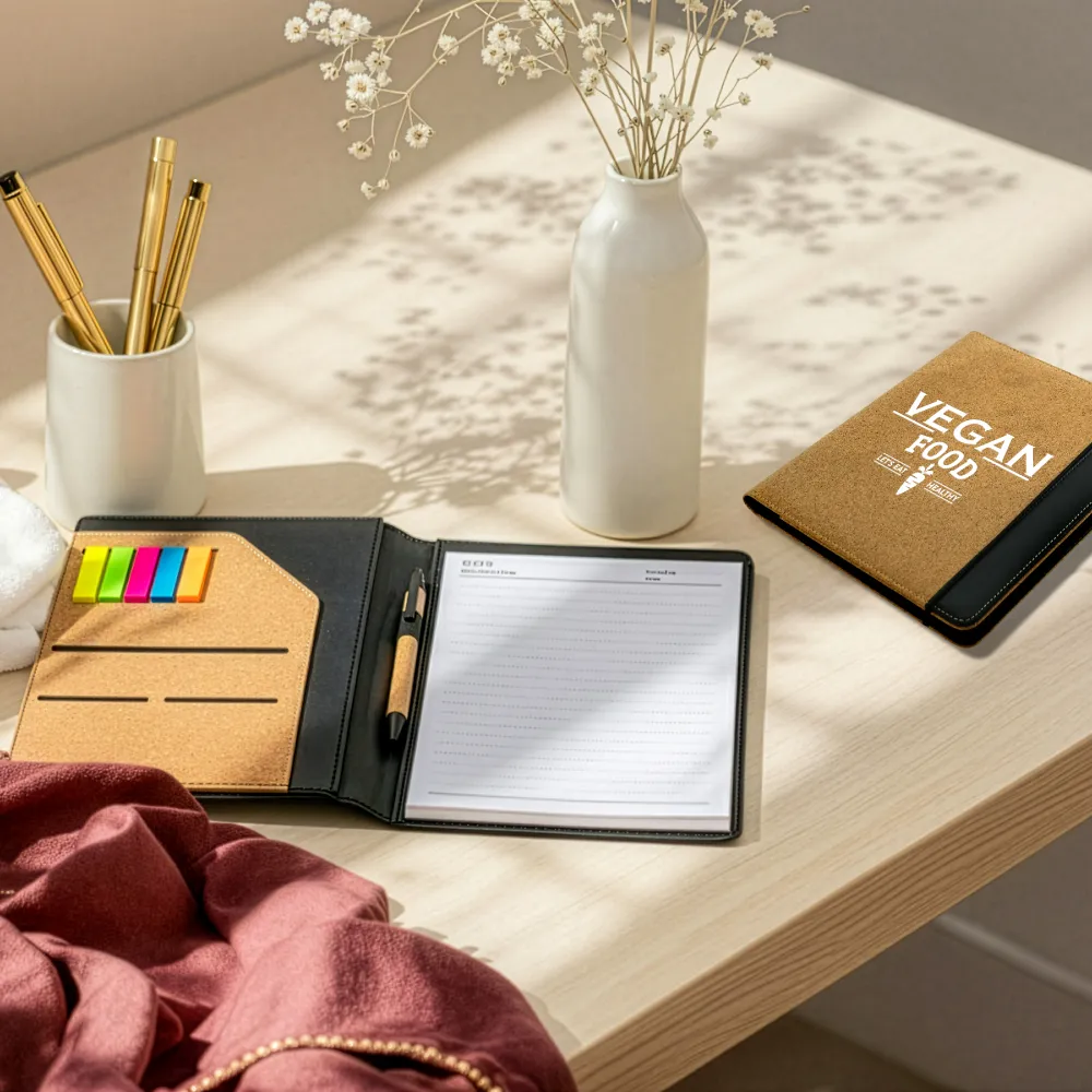 Cork Cover Folder B5 Size with Notepad, Pen and Sticky Notes